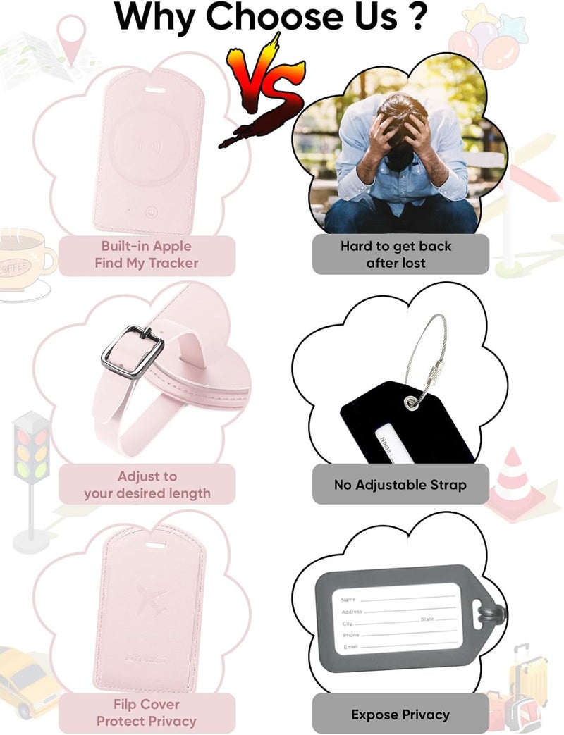 LifeChé Luggage Tags Built-in Anti-Loss Tracker, Luxury Leather Luggage Tags for Suitcase, Travel Bags, Backpacks, Travel Organizer for Lost Baggage Prevention (Pink) - Image 5